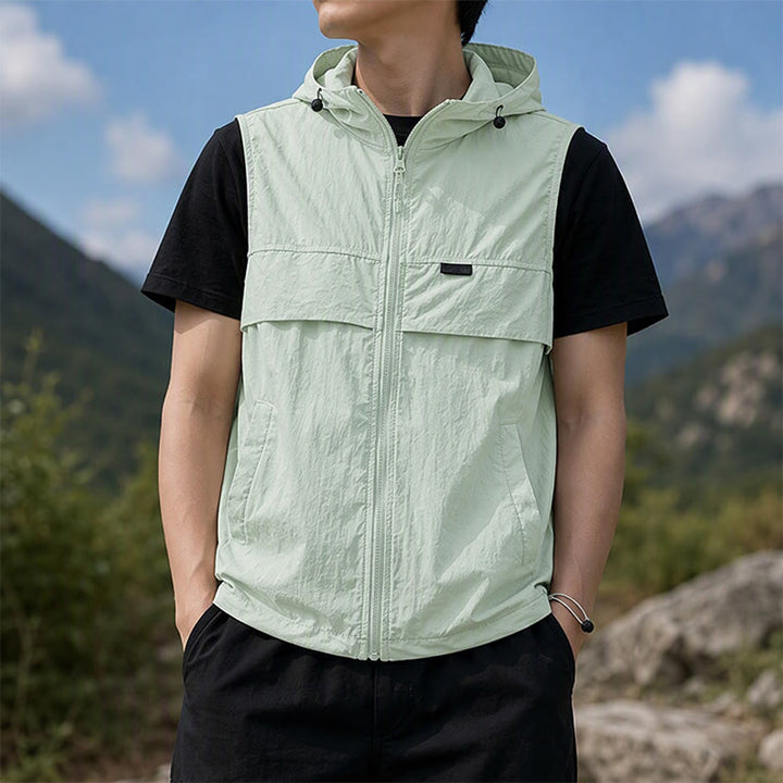 Atmungsaktive, mit Kapuze versehene Sonnenschutzweste für Herren für Outdoor-Sportarten - Grüne Bohnenpaste - 3XL - image 5