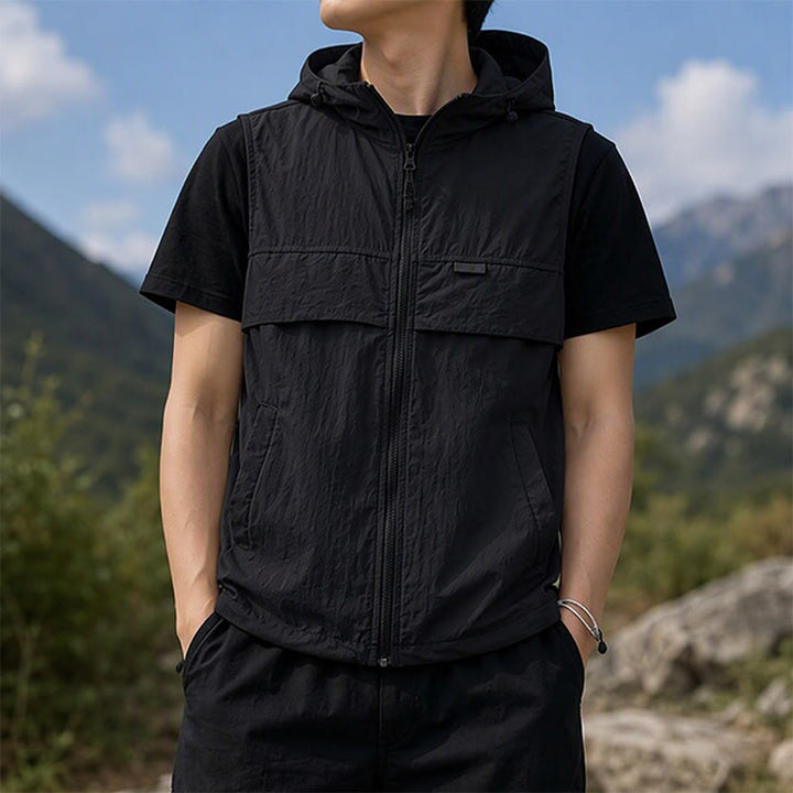 Atmungsaktive, mit Kapuze versehene Sonnenschutzweste für Herren für Outdoor-Sportarten - Schwarz - 3XL - image 7