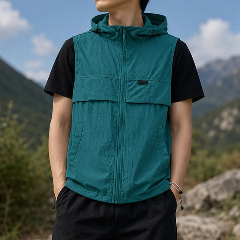 Atmungsaktive, mit Kapuze versehene Sonnenschutzweste für Herren für Outdoor-Sportarten - Türkisgrün - 3XL - image 6