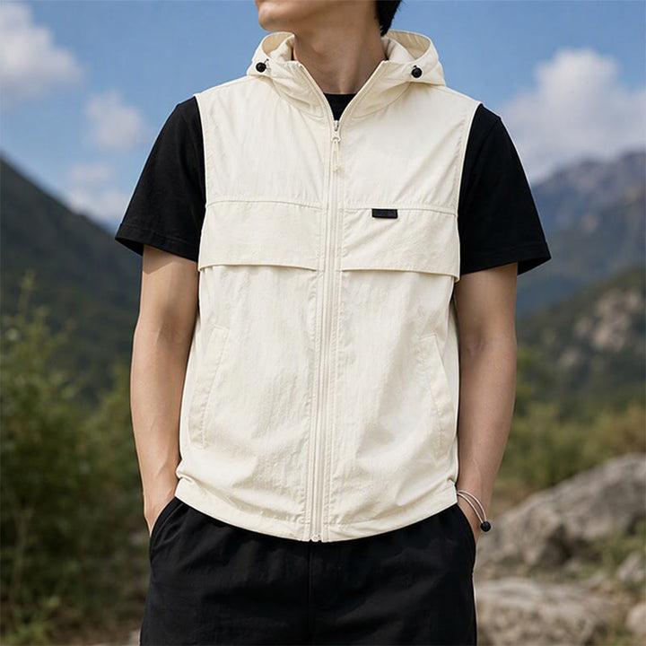 Atmungsaktive, mit Kapuze versehene Sonnenschutzweste für Herren für Outdoor-Sportarten - Aprikose - 3XL - image 9