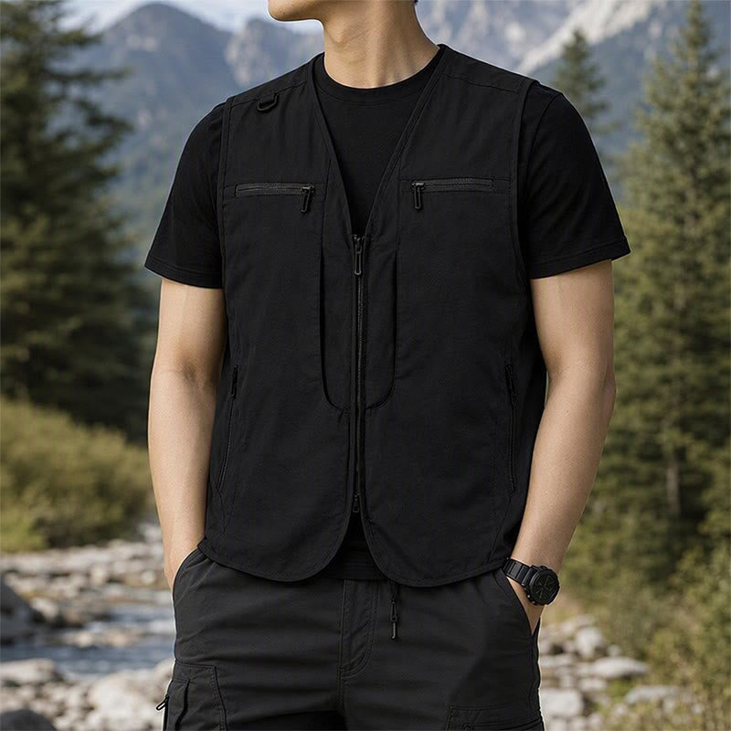 Herren Outdoor-Weste mit mehreren Reißverschlusstaschen, schnelltrocknend, vielseitig einsetzbar - Schwarz - 8XL - image 4