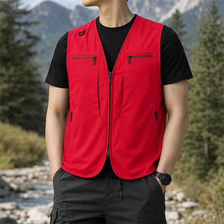 Herren Outdoor-Weste mit mehreren Reißverschlusstaschen, schnelltrocknend, vielseitig einsetzbar - Rot - 8XL - image 5