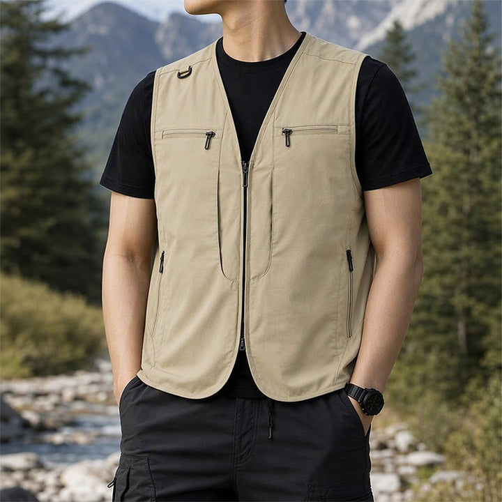Herren Outdoor-Weste mit mehreren Reißverschlusstaschen, schnelltrocknend, vielseitig einsetzbar - Khaki - 8XL - image 6