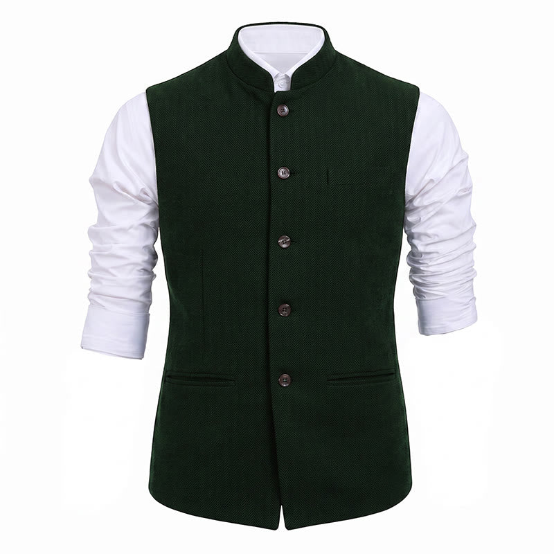 Herren-Anzugweste aus Fischgrät-Tweed mit Stehkragen - image 26