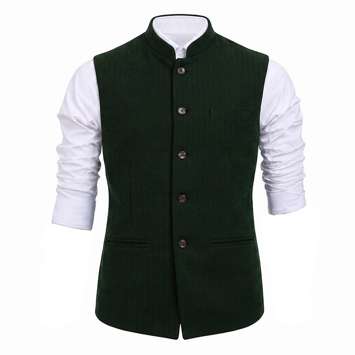 Herren-Anzugweste aus Fischgrät-Tweed mit Stehkragen - image 26