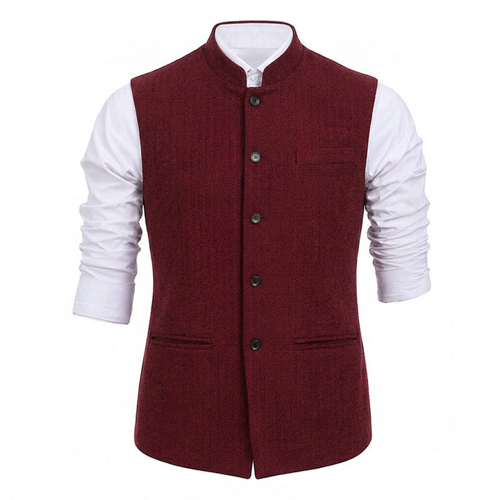 Herren-Anzugweste aus Fischgrät-Tweed mit Stehkragen - image 24