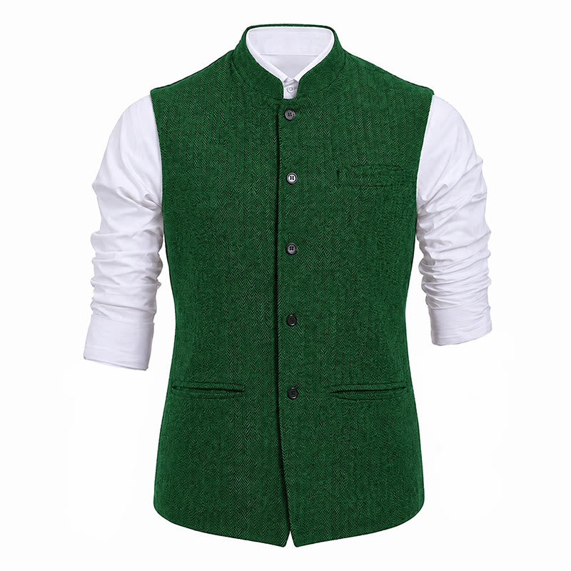 Herren-Anzugweste aus Fischgrät-Tweed mit Stehkragen - image 25