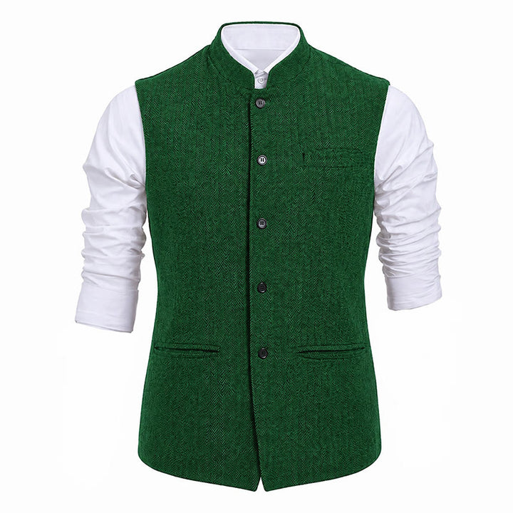 Herren-Anzugweste aus Fischgrät-Tweed mit Stehkragen - image 25