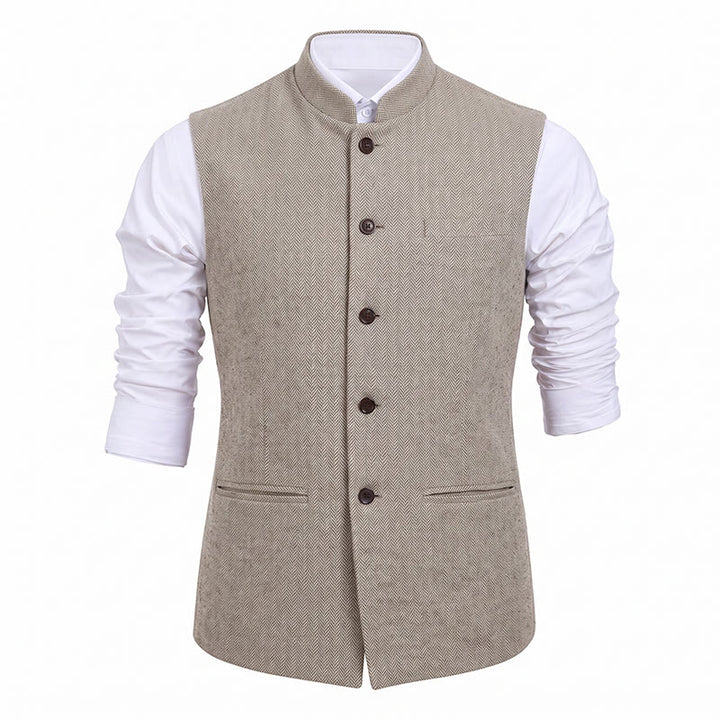 Herren-Anzugweste aus Fischgrät-Tweed mit Stehkragen - image 33