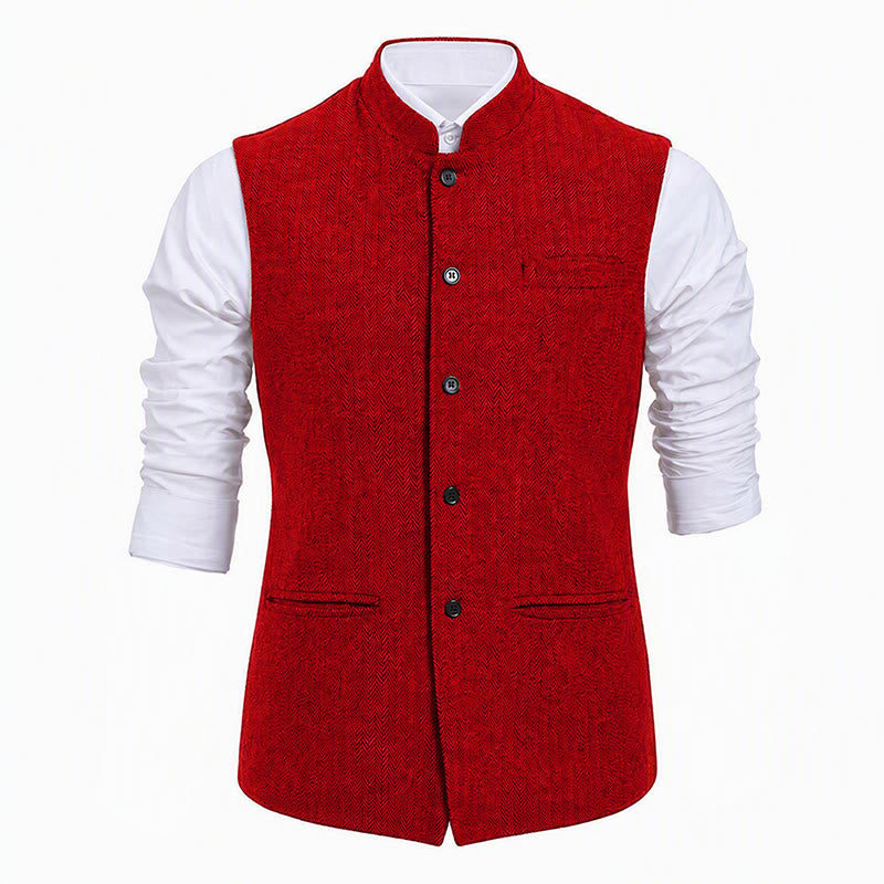 Herren-Anzugweste aus Fischgrät-Tweed mit Stehkragen - image 23