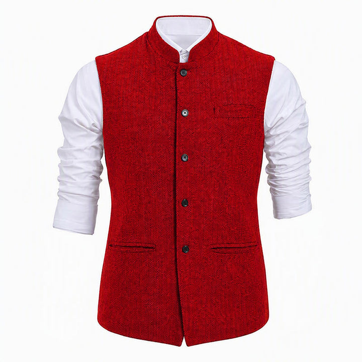 Herren-Anzugweste aus Fischgrät-Tweed mit Stehkragen - image 23
