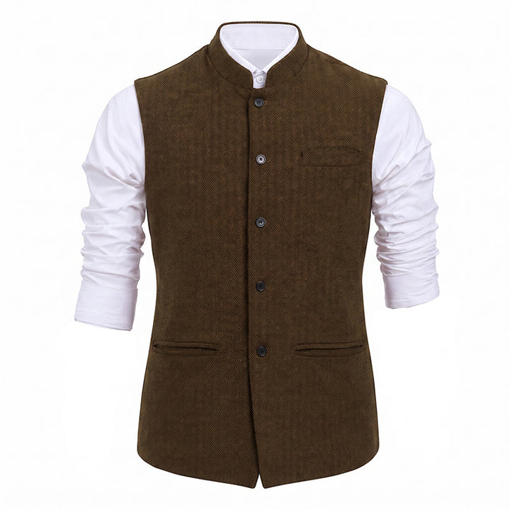 Herren-Anzugweste aus Fischgrät-Tweed mit Stehkragen - image 32