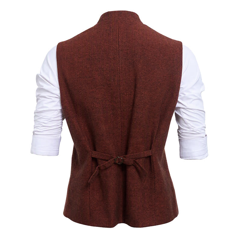 Herren-Anzugweste aus Fischgrät-Tweed mit Stehkragen - image 19