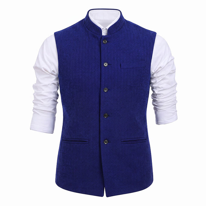 Herren-Anzugweste aus Fischgrät-Tweed mit Stehkragen - image 27