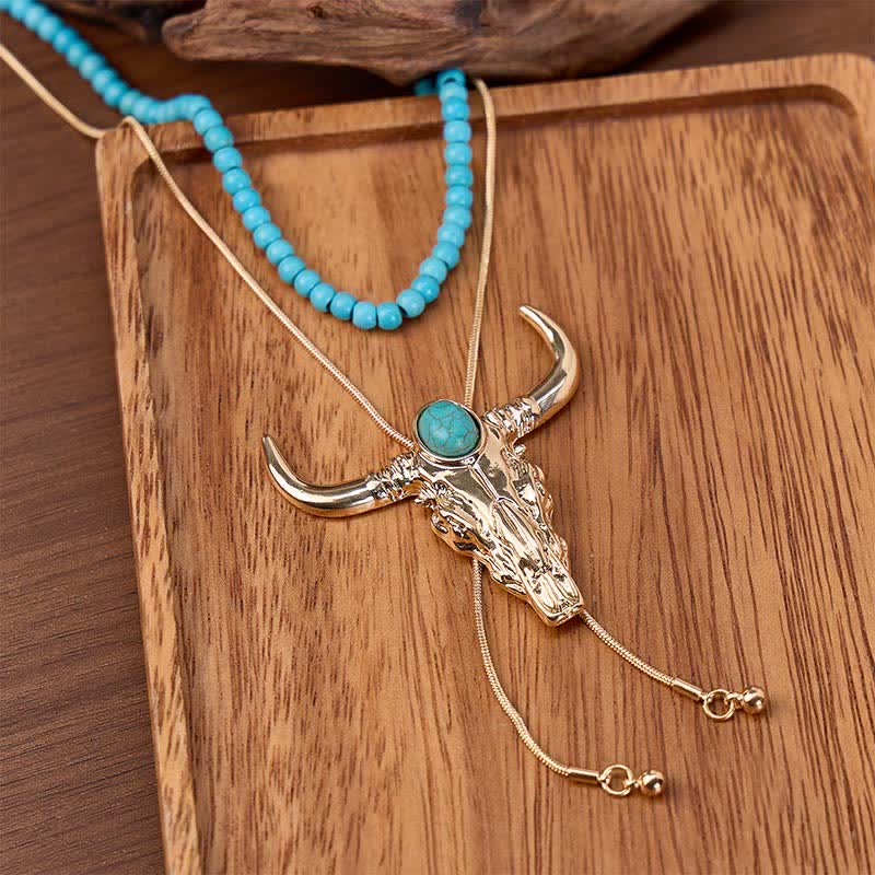 Desert Sky 2-lagige Perlen- und Longhorn-Y-förmige Bolo-Halskette - Gold - image 0
