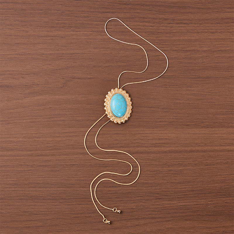 Große ovale Bolo-Halskette aus Türkis mit Desert Concho-Motiv in Y-Form - image 3