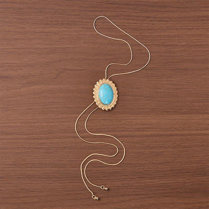 Große ovale Bolo-Halskette aus Türkis mit Desert Concho-Motiv in Y-Form - image 3