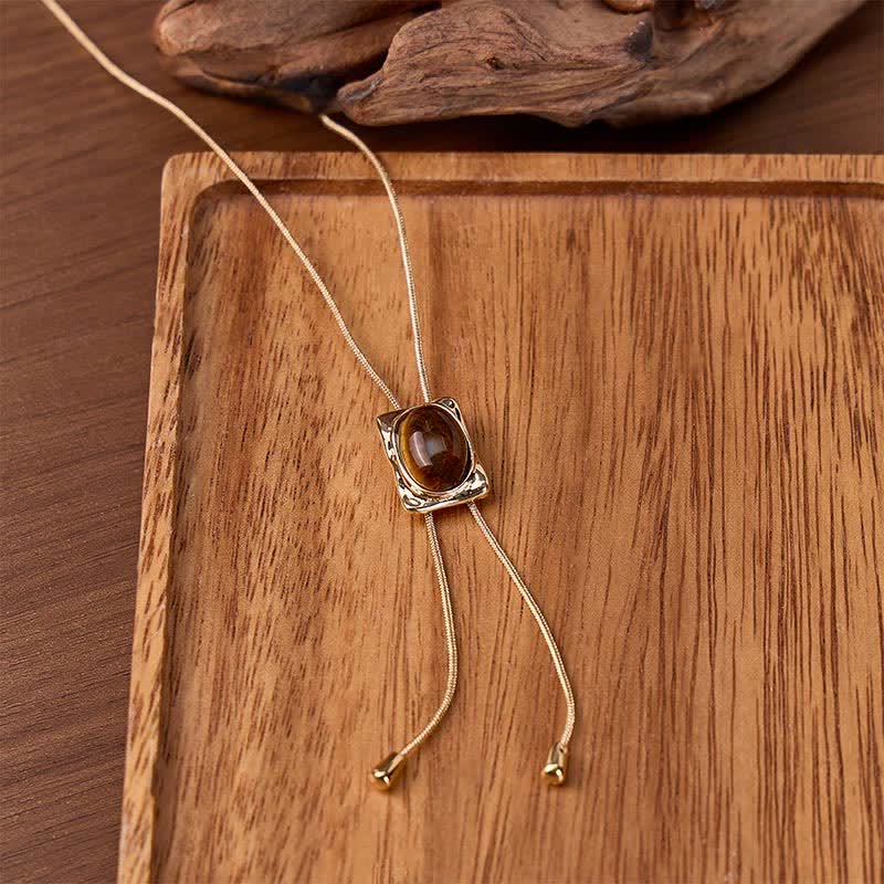 Tigerauge-Schieberanhänger, quadratisch, Y-förmig, Lariat-Bolo-Halskette - Gold - image 0