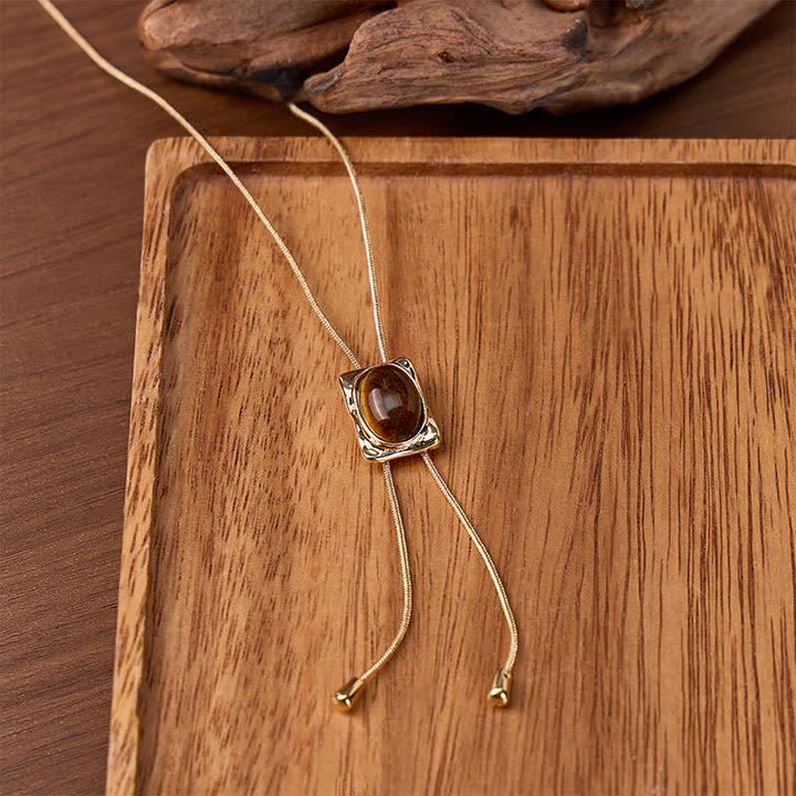 Tigerauge-Schieberanhänger, quadratisch, Y-förmig, Lariat-Bolo-Halskette - Gold - image 0