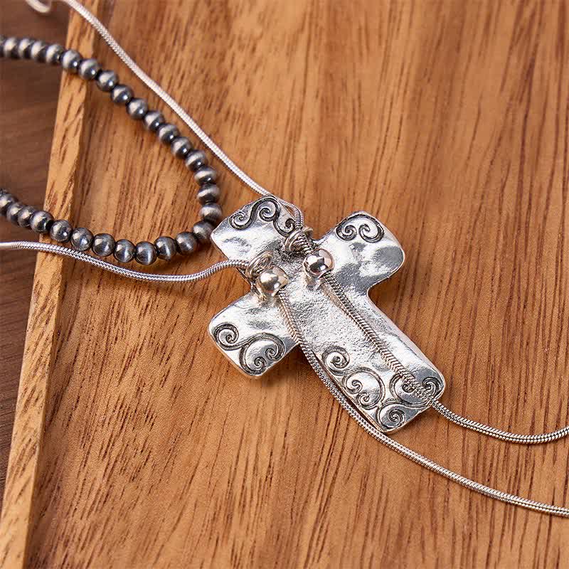 Faith In The West 2-in-1 Türkiskreuz & Perlen-Bolo-Halskette in Y-Form - image 2