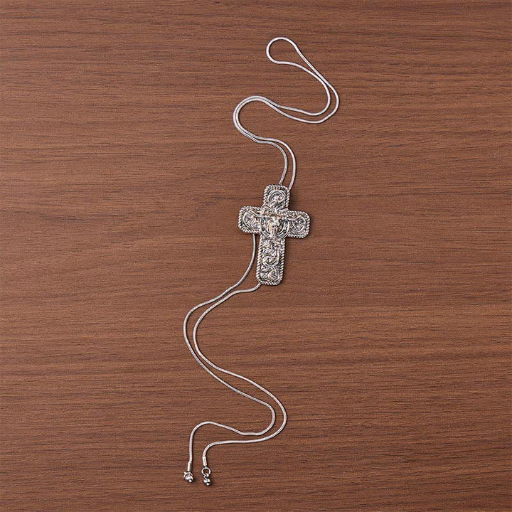 Bolo-Halskette mit eingraviertem Y-förmigem Muster, Motiv: Cowboy Faith & Horns - image 3