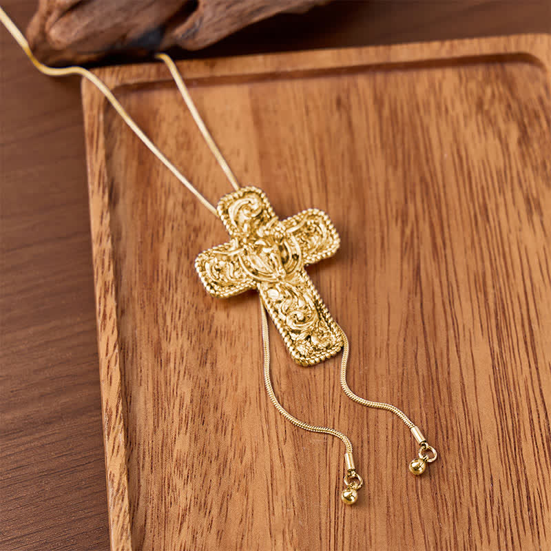 Bolo-Halskette mit eingraviertem Y-förmigem Muster, Motiv: Cowboy Faith & Horns - Gold - image 4