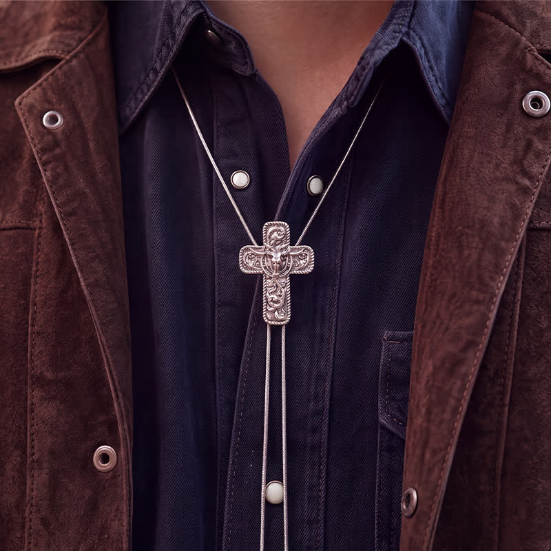 Bolo-Halskette mit eingraviertem Y-förmigem Muster, Motiv: Cowboy Faith & Horns - image 1