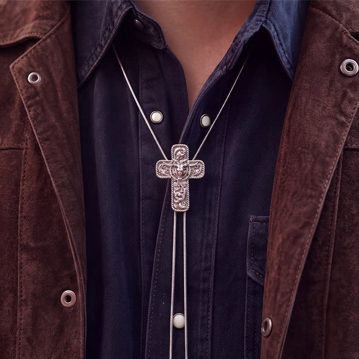 Bolo-Halskette mit eingraviertem Y-förmigem Muster, Motiv: Cowboy Faith & Horns - image 1