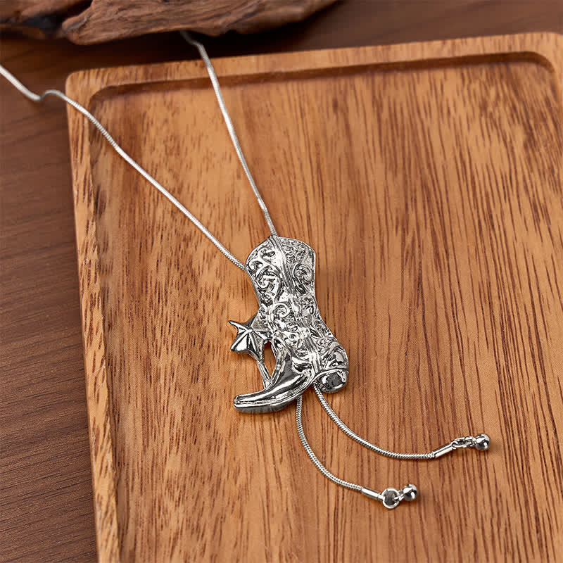 Cowboy-Stiefel mit sternförmiger, verstellbarer Bolo-Halskette in Y-Form - Silber - image 4