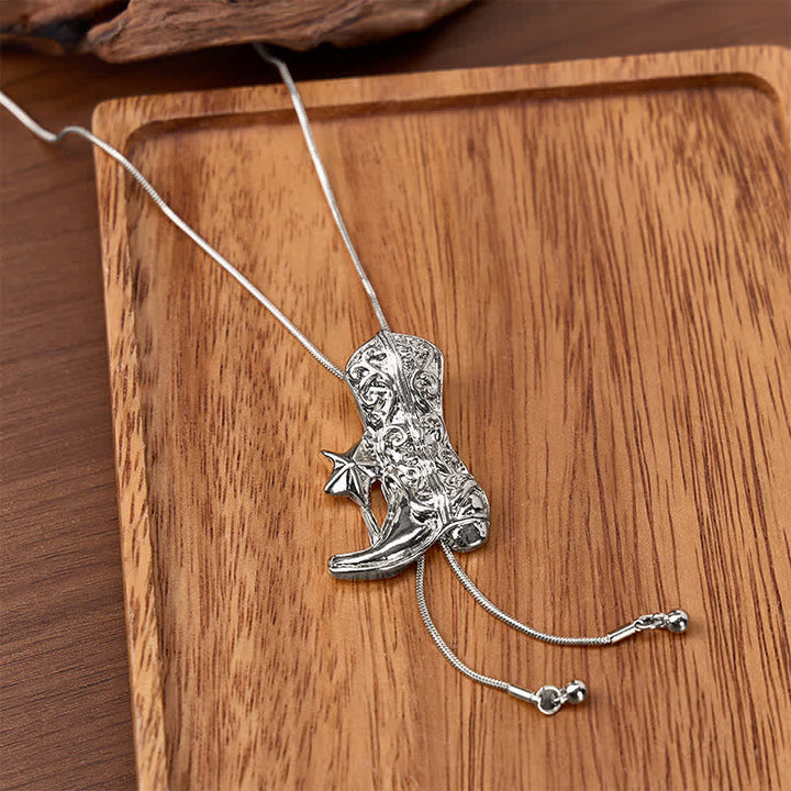 Cowboy-Stiefel mit sternförmiger, verstellbarer Bolo-Halskette in Y-Form - Silber - image 4