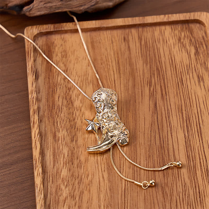 Cowboy-Stiefel mit sternförmiger, verstellbarer Bolo-Halskette in Y-Form - Gold - image 0