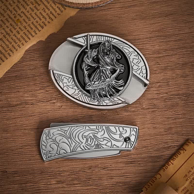 Death Skeleton Warrior DIY Verstecktes Klappmesser Schnalle Ledergürtel - image 10