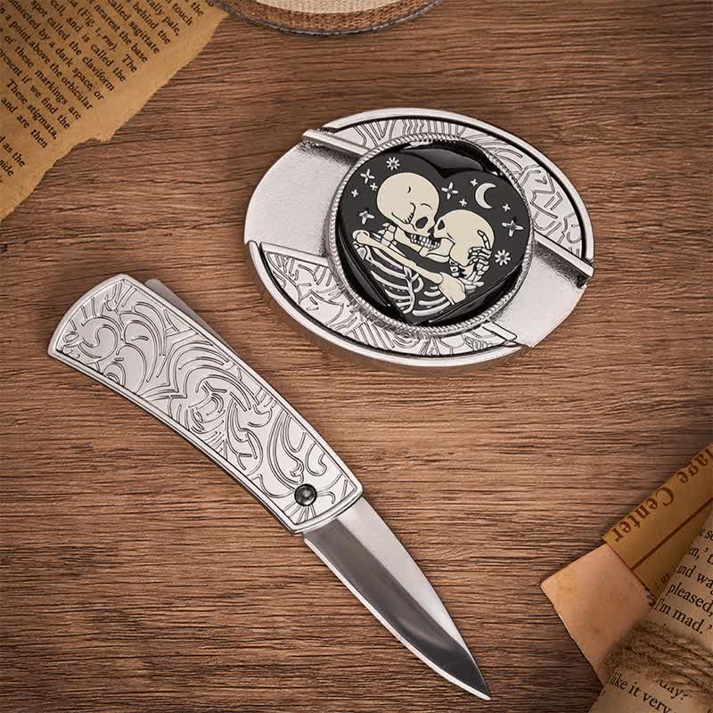 Gothic Hug Skelettliebhaber DIY Verstecktes Klappmesser Schnalle Ledergürtel - image 1
