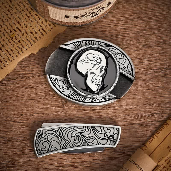 Der Traum vom Totenkopf Surrealistische Kunst DIY Verstecktes Klappmesser Schnalle Ledergürtel - image 10