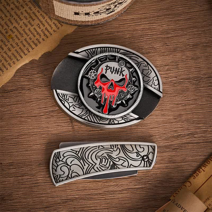 Blood Punk Totenkopf DIY Verstecktes Klappmesser Schnalle Ledergürtel - image 10
