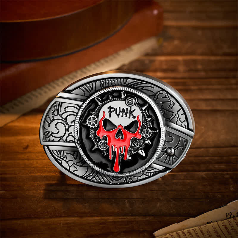 Blood Punk Totenkopf DIY Verstecktes Klappmesser Schnalle Ledergürtel - Blutiger Punk-Schädel - Ohne Gürtel - Nicht im Lieferumfang enthalten: Gürtel - image 0