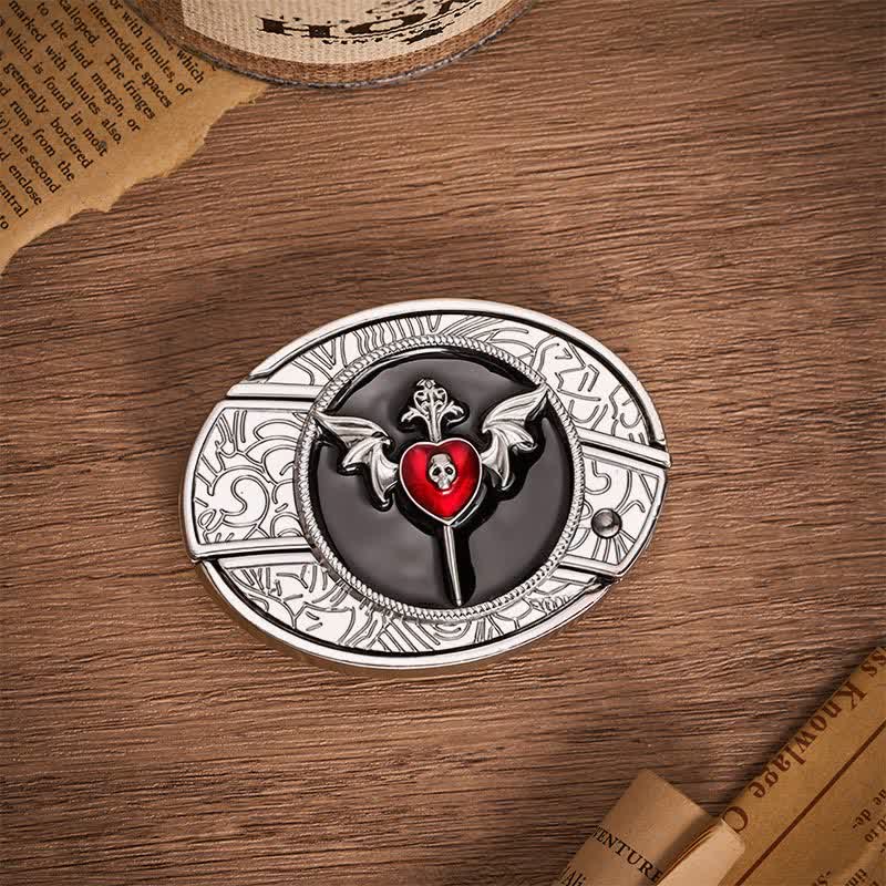 Fledermausflügel & Totenkopf-Vampirherz DIY Verstecktes Klappmesser Schnalle Ledergürtel - image 9