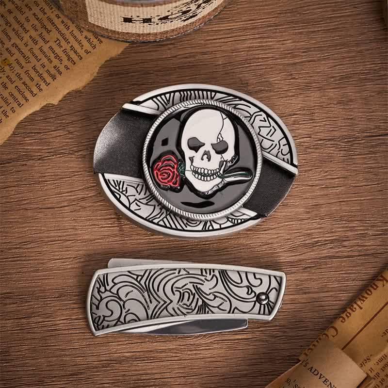 Gothic Totenkopf Rosenkuss DIY Verstecktes Klappmesser Schnalle Ledergürtel - image 10