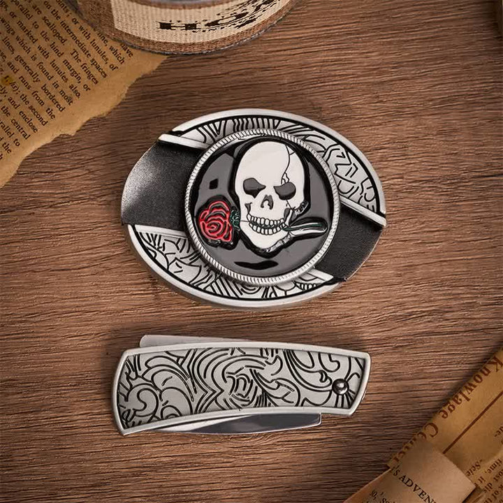 Gothic Totenkopf Rosenkuss DIY Verstecktes Klappmesser Schnalle Ledergürtel - image 10