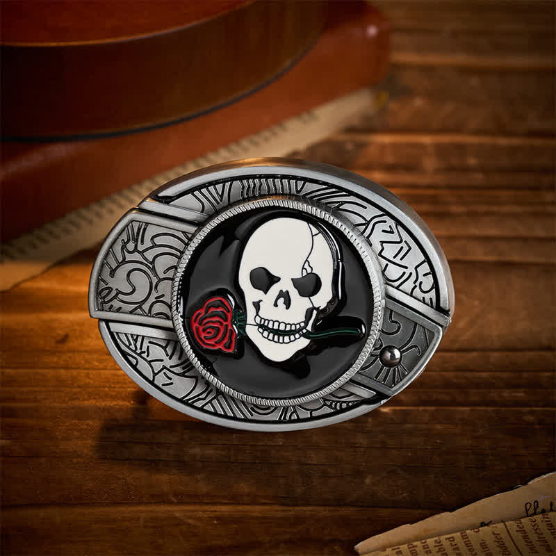 Gothic Totenkopf Rosenkuss DIY Verstecktes Klappmesser Schnalle Ledergürtel - Totenkopf-Rosenkuss - Ohne Gürtel - Nicht im Lieferumfang enthalten: Gürtel - image 0