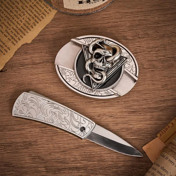 Dreieckiger Dämonen-Schlangenschädel DIY Verstecktes Klappmesser Schnalle Ledergürtel - image 1