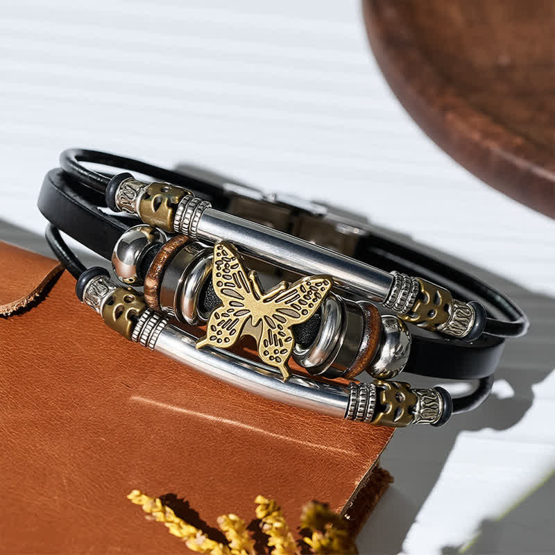 Vintage Schmetterlingsarmband aus Leder im Wikingerstil, mehrlagig - image 3