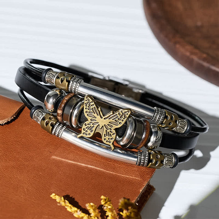 Vintage Schmetterlingsarmband aus Leder im Wikingerstil, mehrlagig - image 3
