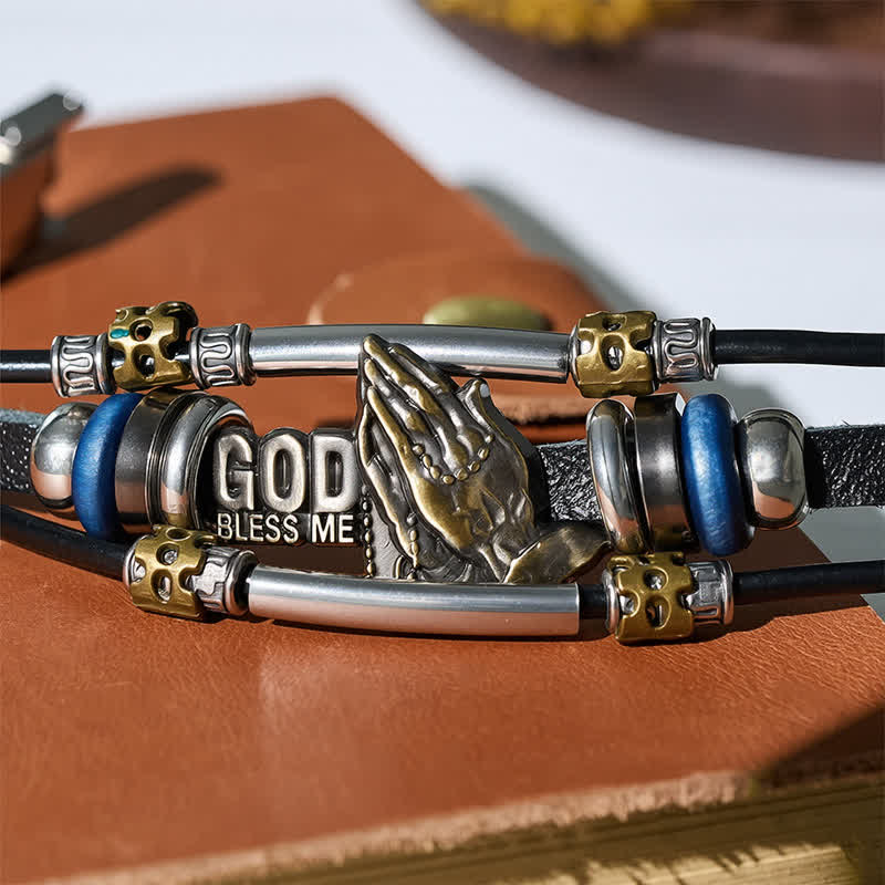 Gott segne mich – Betende Hände – Vintage-Lederarmband - image 4