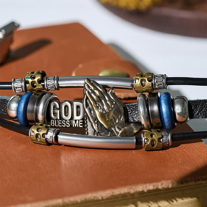 Gott segne mich – Betende Hände – Vintage-Lederarmband - image 4