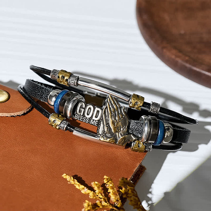 Gott segne mich – Betende Hände – Vintage-Lederarmband - image 2