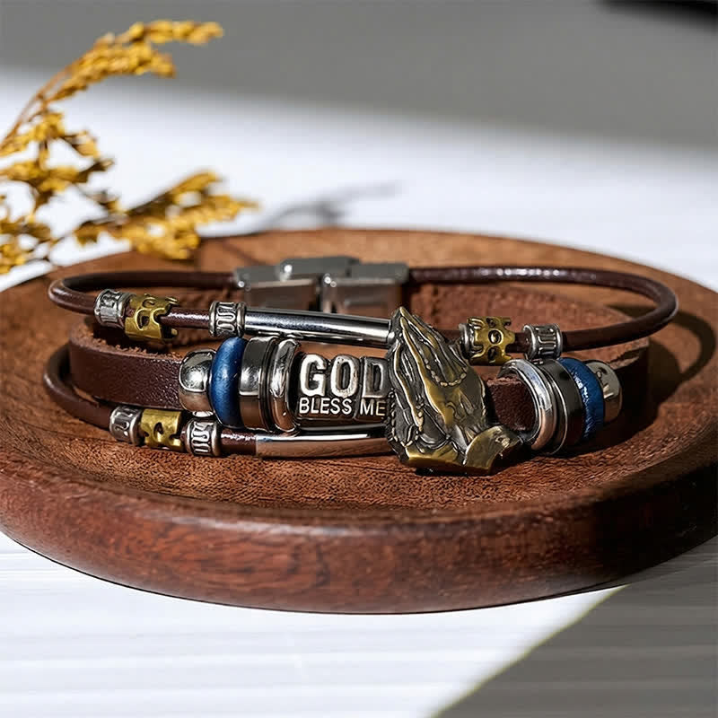 Gott segne mich – Betende Hände – Vintage-Lederarmband - Braun - image 5