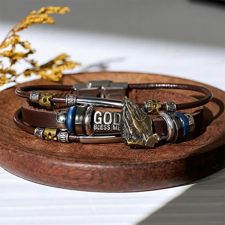 Gott segne mich – Betende Hände – Vintage-Lederarmband - Braun - image 5