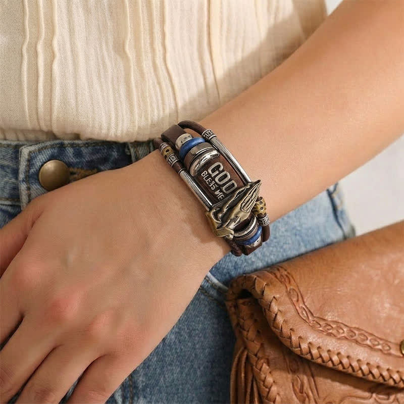 Gott segne mich – Betende Hände – Vintage-Lederarmband - image 1