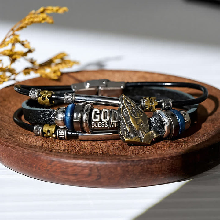 Gott segne mich – Betende Hände – Vintage-Lederarmband - Schwarz - image 0
